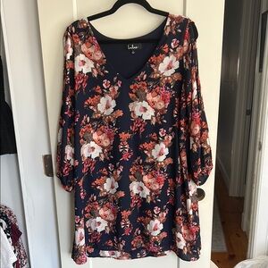 Lulu's Floral Long Sleeve Dress - Navy and Pink